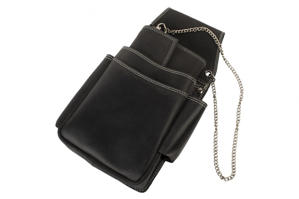 Generisch BlackHunter Kellnerbörse aus Leder mit Halfter, 18,5 x 10,5 cm, 6 Scheinfächer, Kette 50 cm, Schwarz