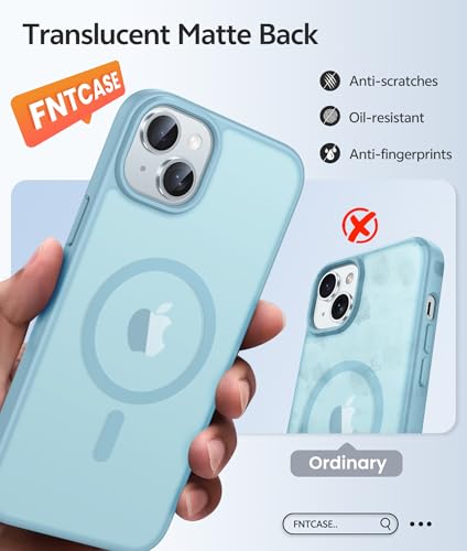 Image of FNTCASE for iPhone 15 Case: for iPhone 14 Case & iPhone 13 Case [Compatible with Magsafe] Translucent Matte Cases with [Screen Protector] Military Grade Shockproof Protective Phone Cover - Teal