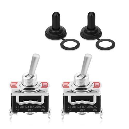 SSNNUU 3 Way Toggle Switch 3 Position ON-OFF-ON 3 Pin Black with 2 Waterproof Boot Caps 15A 250VAC for Ignition & Pressurization Universal Fits Car SUV Boat