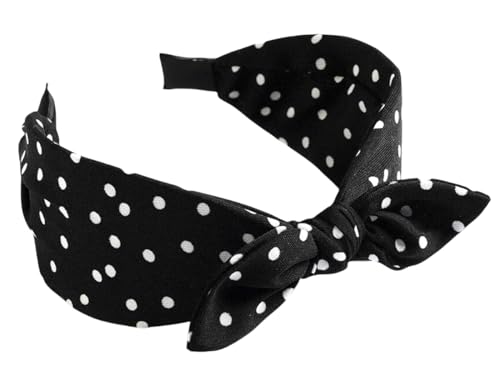 scicent Black Headband Polka Dot Print Hair Bands for Women Bow Knotted Hairband Twisted Headwrap Wide Head Band Girls Hair Accessories 10