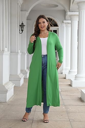 Image of Women Plus Size Floor Length Open Front Drape Cardigan Lightweight Long Sleeve Maxi Duster with Pockets 1X-5X