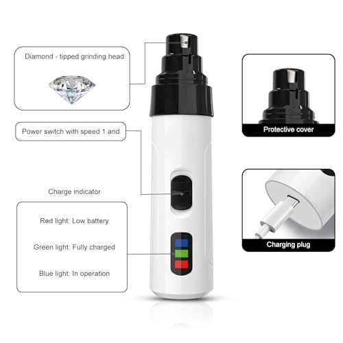 Dog Nail Grinders Silent - 2 Speed Pet Friendly Electric Dog Nail Trimmer, USB Charging Fully Automatic Painless Groom Pro for Most Cats, Dogs, Pets 0716 - Image 6