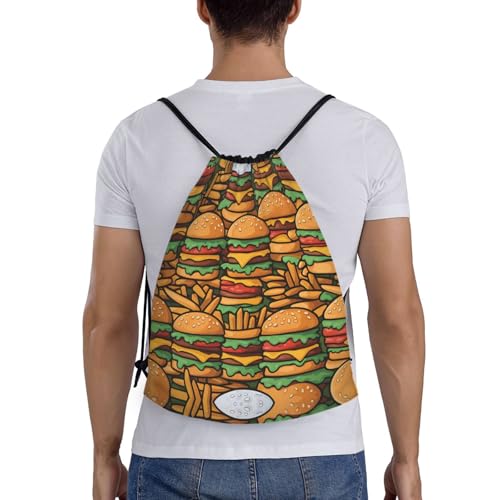 Small Gym Drawstring Bag - Lightweight many cute burgers Print Sport Sackpack for Yoga, Travel, and Hiking - Storage Backpack2