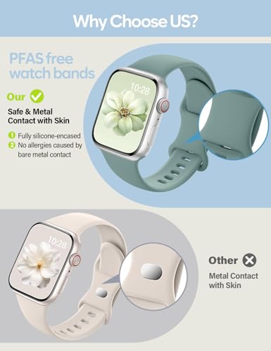 Image of Sport Silicone Band Compatible with Apple Watch Bands 40mm 38mm 41mm 44mm 45mm 42mm 49mm Women Men,Soft Wristband Waterproof Replacement Sport Strap for iWatch Bands Series 9 8 7 6 5 4 3 2 1 SE Ultra