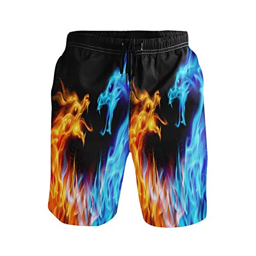 Sawhonn Fuego Rojo Azul Hielo Dragon Bañador para Hombre Pantalones Cortos Bañadores Shorts para Hombres Natacion Piscina Surf Playa Cover