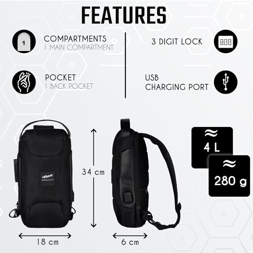 Image of F Gear Danube Black 4L Crossbody Bag with USB Charging Port & Number Lock | 1 Compartment & 1 Pocket | Anti-Theft, Compact, Durable & Water-Resistant Sling Bag | Stylish Travel Sling for Men & Women