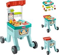 Fisher-Price Baby Push Toy 4-in-1 Snack Cart Walker Learning Activity, 14 Pieces for Pretend Play Infants Ages 6+ Months, Multilanguage Version