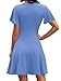 RUMIA Dresses for Women Summer Work Modest Semi Formal Dress Wrap V Neck Sun Dress Knee Length Plain Light Blue M