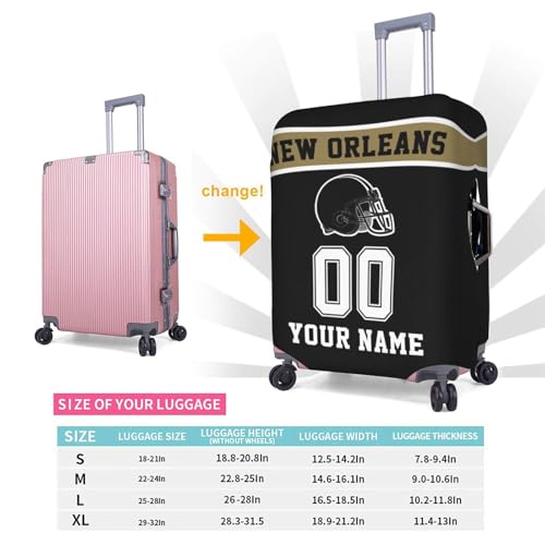 Image of Custom New Orleans Luggage Cover Personalized Football Style Suitcase Cover with Name Number Customized Washable Elastic Sports Travel Suitcase Protector for Business Vacation Gifts