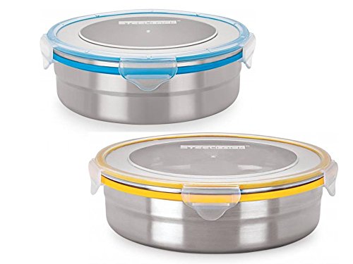 STEELLOCK Stainless Steel Airtight Container| Leak Proof Tiffin Lunch & Storage Boxes | SL-1501,1601-set of 2, 1300ml & 1700ml each, Blue & Yellow