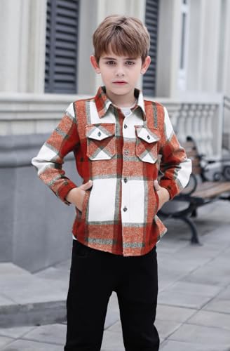 Image of Cromoncent Mens Boys Thick Flannel Shirt Long Sleeve Shirt Jacket Casual Button Down Multi Pockets Shacket