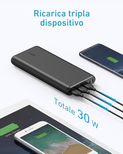 Powerbank PowerCore 26800, Batteria Esterna con 3 Porte USB e 2 Porte di Entrata Micro USB per RIcaricarsi più Velocemente, Power Bank Portatile per Smartphone Android, iPhone 16 e Tanto Altro - Gadget - Immagine 2
