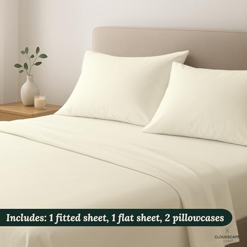 100% Egyptian Cotton Sheets Full Size, 4 Pieces Luxury Bedding Set, 1000 Thread Count Egyptian Cotton,Hotel Quality, Silky Soft, Breathable and Durable, Deep Pockets up to 17, Ivory