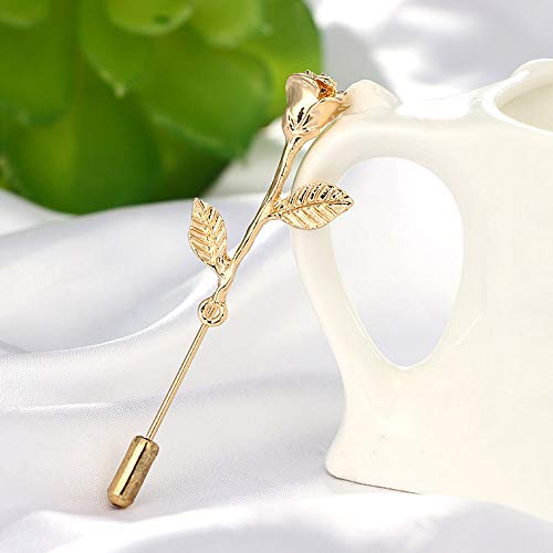 Fashion Men Rose Floral Lapel Stick Brooch Pin Suit Tuxedo Corsage Accessory (Gold)2