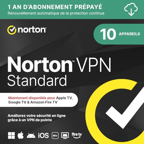 Norton VPN Standard 2026 | 10 Appareils|1 An d'abonnement avec renouvellement automatique │ Code d'activation - envoi par email