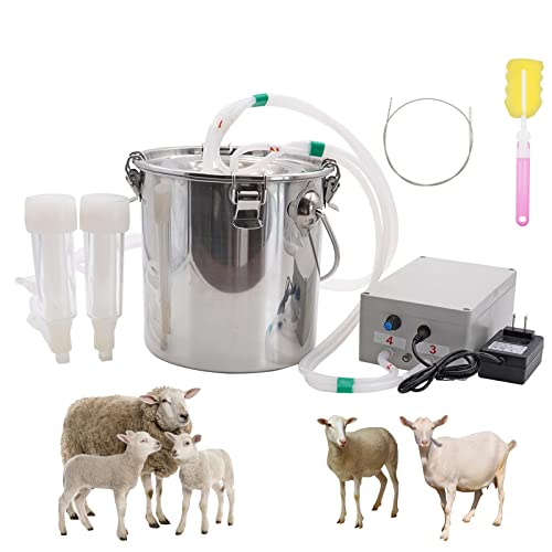PAMUNULA 5L Goat Milking Machine Adjustable Pulsation Vacuum Electric Milker, Automatic Pulsating Vacuum Pump Livestock Milking Supplies with Stainless Bucket