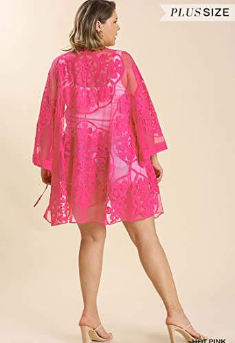 Umgee Womens Crochet Floral Lace Open Front Kimono with Waist Tie3