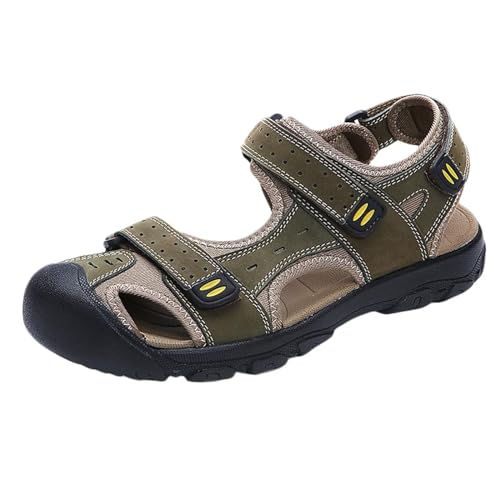 Mens Outdoor Casual Sandals Leather Closed Toe Sandals Anti Slip Beach Sandals Waterproof Fishing Shoes
