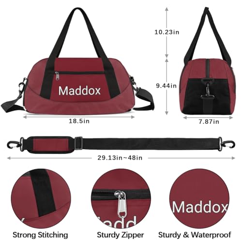 Custom Sport Gym Bag, Personalized Name Overnight Duffel Bag for Boys Girls Dance Weekender Bags Travel Tote Bag, Burgundy3