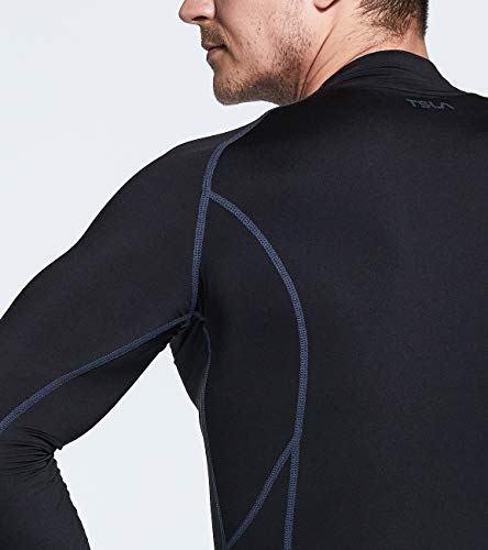 TSLA Men's Thermal Long Sleeve Compression Shirts, Mock/Turtleneck Winter Sports Running Base Layer Top, Heatlock Mock Neck(yut56) - Black & Charcoal, Medium - Thumbnail 3