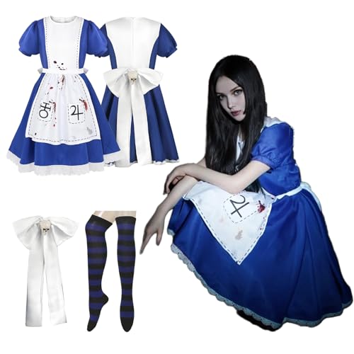 YushengTai Alice Madness Returns Cosplay Maid Dress, Blau Maid Outfit Bloodstained, Cosplay Kostüm Damen, Klassisches Cosplay Alice Kostüm, Karneval...