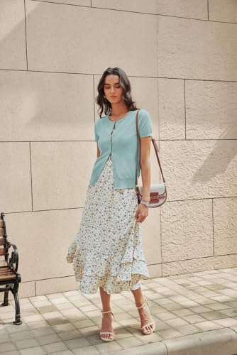 Image of GRACE KARIN Women Short Sleeve Cardigan, 2026 Summer Knitted Sweater Tops, Basic Crew Neck Crop Outfits