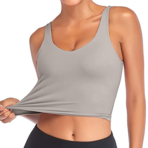 Vinfact U-Back Yoga Sports Acolchado Brazos Entrenamiento Tank Tops Gym Crop Tops Fitness Camisole Correr Camisas para niñas Mujeres -L,Gris Claro