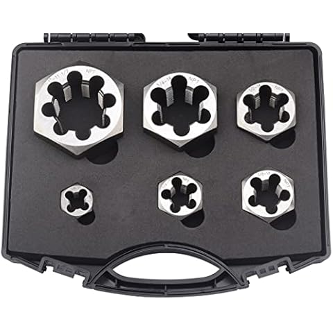 NPT Pipe Hex Die Set 6 Pcs Cartbon Steel 1/8"-27 1/4"-18 3/8"-18 1/2"-14 3/4"-14 1"-11 1/2 Cover