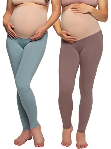 Felina Velvety Soft Maternity Leggings for Women - Yoga Pants for Women, Maternity Clothes - (2-Pack) (Medium, Vintage Indigo Plum Wine)