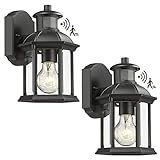 Emliviar Outdoor Porch Lights with Motion Sensor - 2 Pack Photocell Sensor Outdoor Wall Lights, Black Finish with Clear Glass, WE213B-SE-2PK BK
