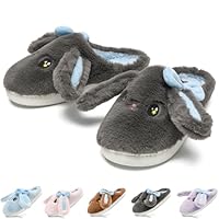 Duovodu Kids Bunny Slippers for Girls Boys,Cute Cartoon Animal Rabbit House Slippers,Winter Warm Comfy Fluffy Fuzzy Bedroom Flat Slides