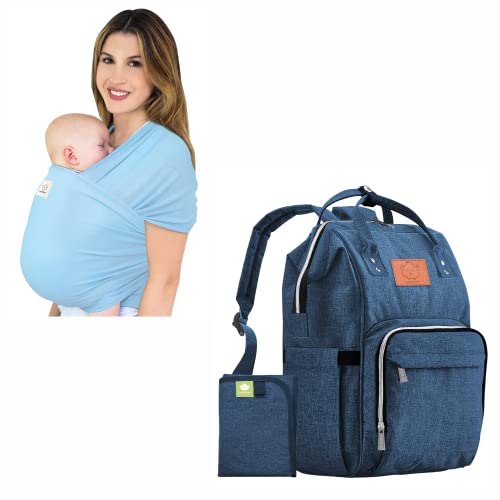 KeaBabies Baby Wrap Carrier and Diaper Bag Backpack - All in 1 Original Breathable Baby Sling, Lightweight,Hands Free Baby Carrier Sling - Waterproof Multi Function Baby Travel Bags, Baby Carrier Wrap
