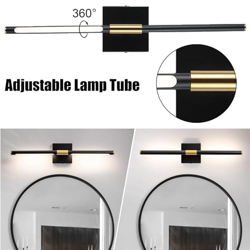 Image of 24 inch Morden LED Bathroom Vanity Light Fixtures, Black and Gold Bathroom Vanity Light Bar Over Mirror, Wall Sconces Lighting 4000K, Sconces Wall Lighting with Adjustable Lamp Tube