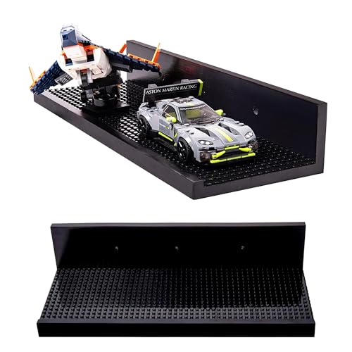 Brickmaster Displays - 16in Shelves Floating Shelves for Building Block Display - Compatible as a Lego Display Shelf - Floating Shelves for Wall - Works with Major Building Blocks - Black 2-Pack