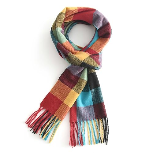vimate Frauen Multi Color Check Schal, Herbst Winter Soft Long Neck Warm Geschenk Schal (DE-Multi Color Check)