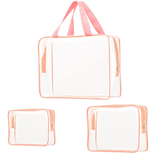 3Pcs Crystal Clear Pvc Travel Toiletry Bag Kit For Women Men, Waterproof Vinyl Packing Organizer Storage Bags With Zipper Handle Straps, Cosmetic Pouch Carry On Airport Airline Compliant Bag Handbag #TOP7