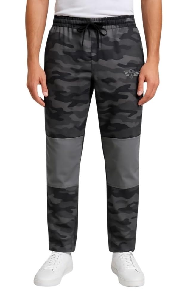 Image of Men's Spandex Polyester Track Pants | Stretchable Dry-Fit Activewear Bottoms for Gym, Running, Training & Sports | Lightweight Elastic Waist Straight Fit Trackpant for Men