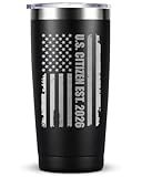KIKERRO Us Citizenship Gifts - 2026 American Citizenship Gifts Party Decoration - New US Citizen Gift 20oz Stainless Steel Insulated Laser Engraved Tumbler, Black