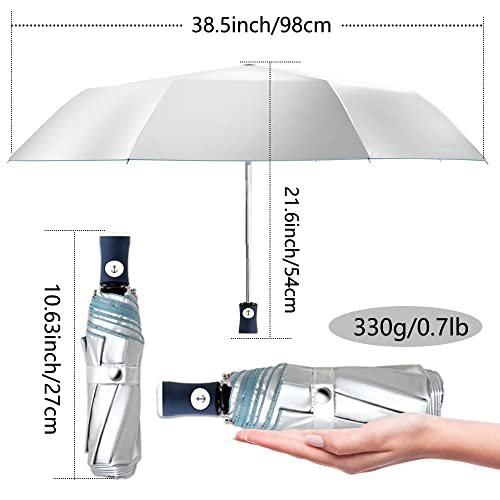 Image of FDJASGY UV Sun Umbrella Compact Folding Travel Umbrella Auto Open Close Compact Folding Rain Umbrellas for Women Men Blocking UV 99.98%, Blue, One Size
