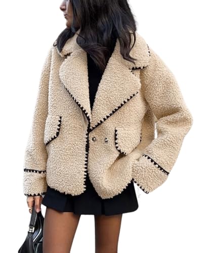 chouyatou Women's Winter Casual Embroidered Sherpa Jacket Notch