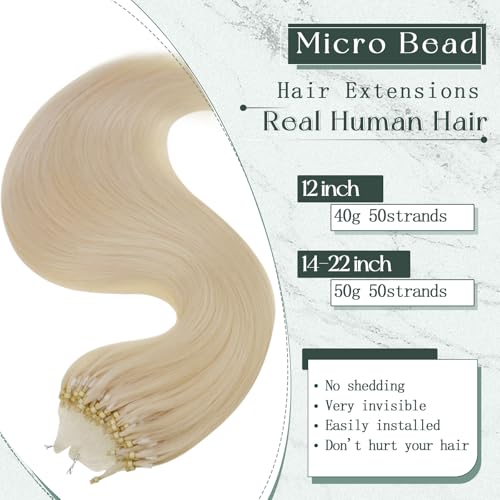 RUNATURE Blonde Micro Ring Hair Extensions Real Human Hair White Blonde 16 Inch 50 Gram, 2.1Micro-#1000 - Image 3