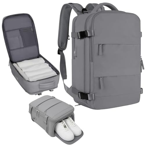 Mochila De Viagem Grande Unissex Com Porta USB Compartimento Para Tênis Bolso Para Itens Úmidos Alças Acolchoadas Multiuso Trabalho Academia Fim De Semana (CINZA)