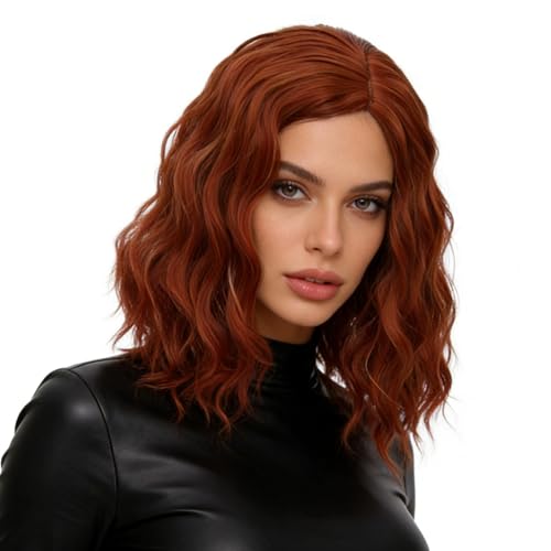 Aicos Short Curly Orange Wig Heat Resistant 35cm Fashion Ginger Red Wig Synthetic Auburn Bob Wig Suit for Daily Dress Carnival Party Masquerade Cosplay Curly Orange Wig+Wig Cap