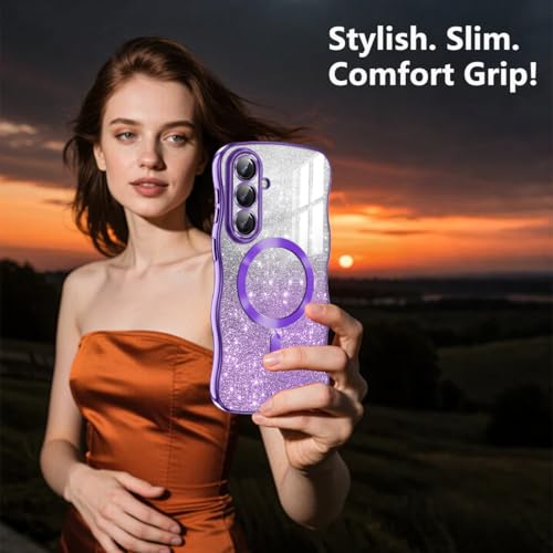 Meshine for Galaxy S26 Plus Case,[Compatible with MagSafe][Built-in Camera Lens] Magnetic Curly Wavy Frame Shockproof Shiny Cute for Women Girls Cover for Samsung Galaxy S26 Plus,Glitter Purple - image 8