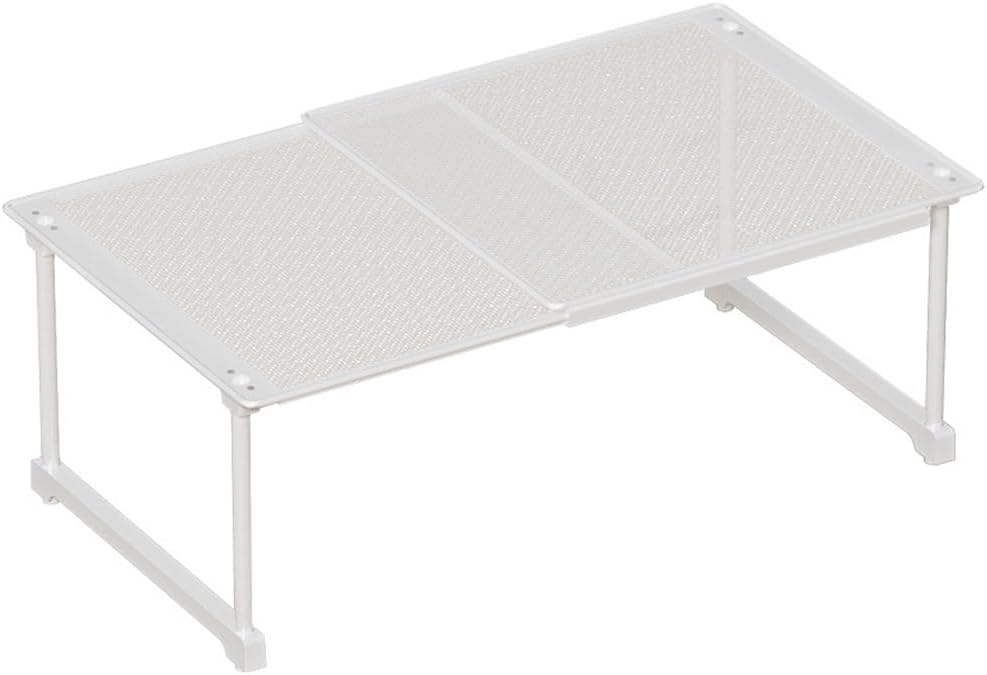 Expandable Closet Cabinet Shelf Adjustable Wardrobe Clothes Storage Rack Stackable Counter Organizer for Bathroom Kitchen Pantry, White, (14.96''-25.59'') X 13.78'' X 8.66''