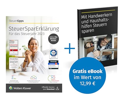 SteuerSparErklärung flex 2024, schnell und einfach zur Steuererklärung 2023 + Kostenloses eBook - Mit Handwerkern und Haushaltshilfen Steuern sparen | PC Aktivierungscode per Email