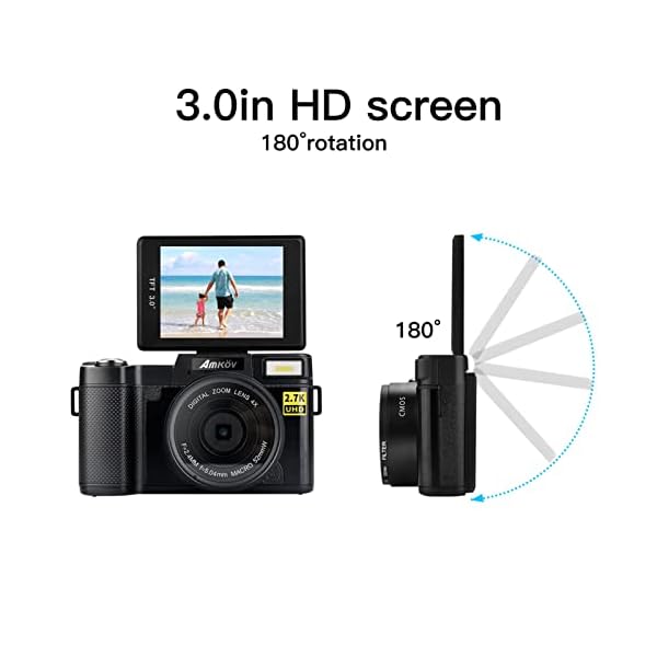 SALUTUYA DSLR-Kameras, 3In 48MP Pixel Kameras für Fotografie und Video mit 180 ° Flip-Screen 128 GB Erweiterung 800 MAh… – Bild 4