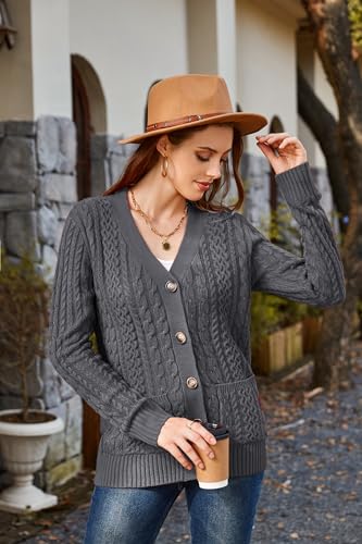 Image of Womens Cardigan Sweaters Cable Knit Sweater 2026 Fall Winter Chunky Open Front Button Down Coats with Pockets