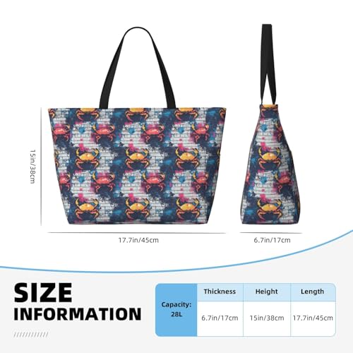 Large Beach Bags for Women Sandproof - Graffiti Crab Pattern Print Summer Travel Work Tote Bags with Zipper2