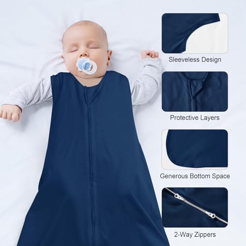 Image of david's kids 3 Pack 100% Cotton Baby Sleep Sack 18-24 Months, Soft Baby Wearable Blankets with 2-Way Zipper, Comfy Toddler Sleeping Bags for Boys Girls Neutral, X-Large Size, Grey & Blue & Indigo